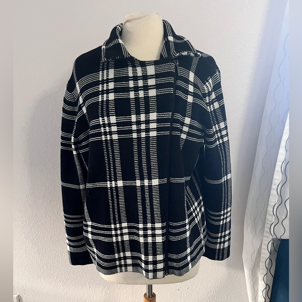 Chaps plaid zip up moto sweater jacket - Picture 2 of 6